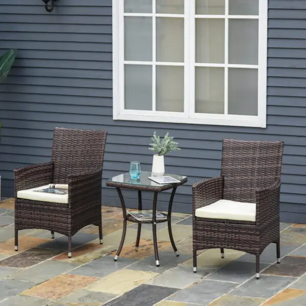 Outsunny Rattan Bistro Set Garden Chair Table Patio Outdoor, Brown