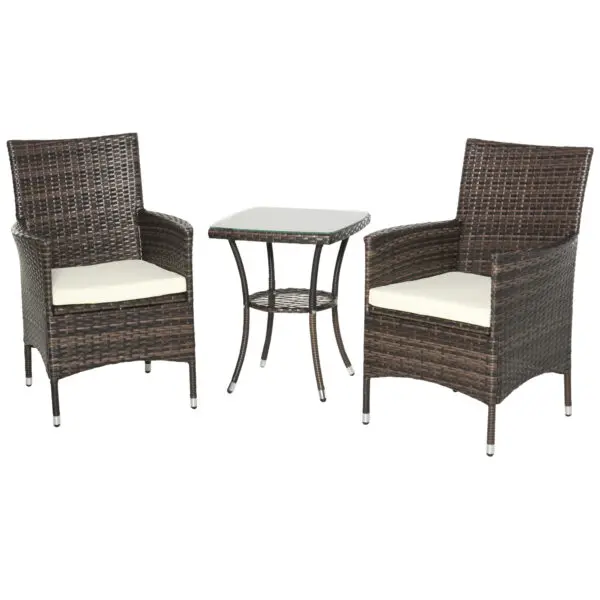 Outsunny Rattan Bistro Set Garden Chair Table Patio Outdoor, Brown - Image 2