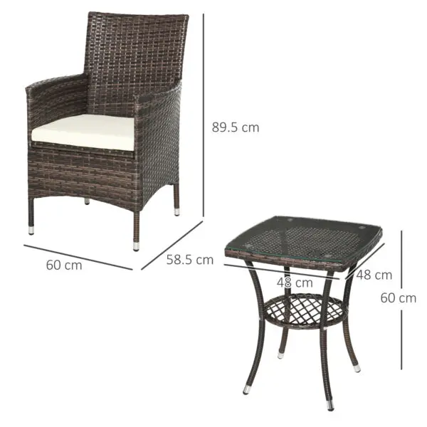 Outsunny Rattan Bistro Set Garden Chair Table Patio Outdoor, Brown - Image 3