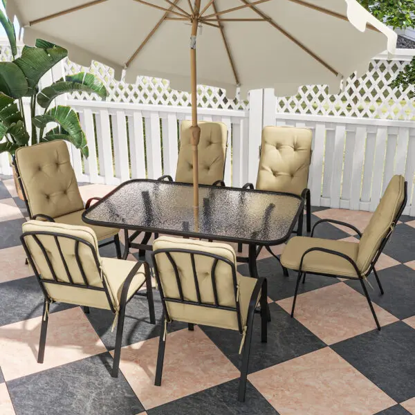 Outsunny 7 Pieces Garden Dining Set, Outdoor Dining Set with Cushions, Tempered Glass Top Table - Image 3