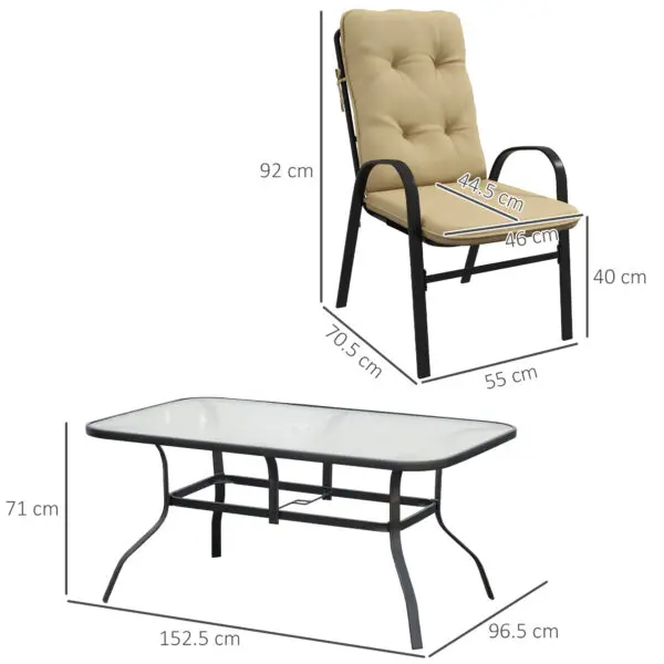 Outsunny 7 Pieces Garden Dining Set, Outdoor Dining Set with Cushions, Tempered Glass Top Table - Image 4